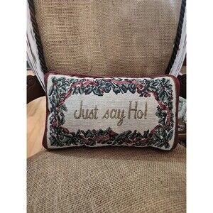 Small Vintage Christmas Tapestry Throw Pillow "Just Say Ho!" - 7" x 12"